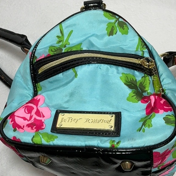 Betsey Johnson Turquoise & Pink Floral Satchel Handbag - Picture 3 of 16